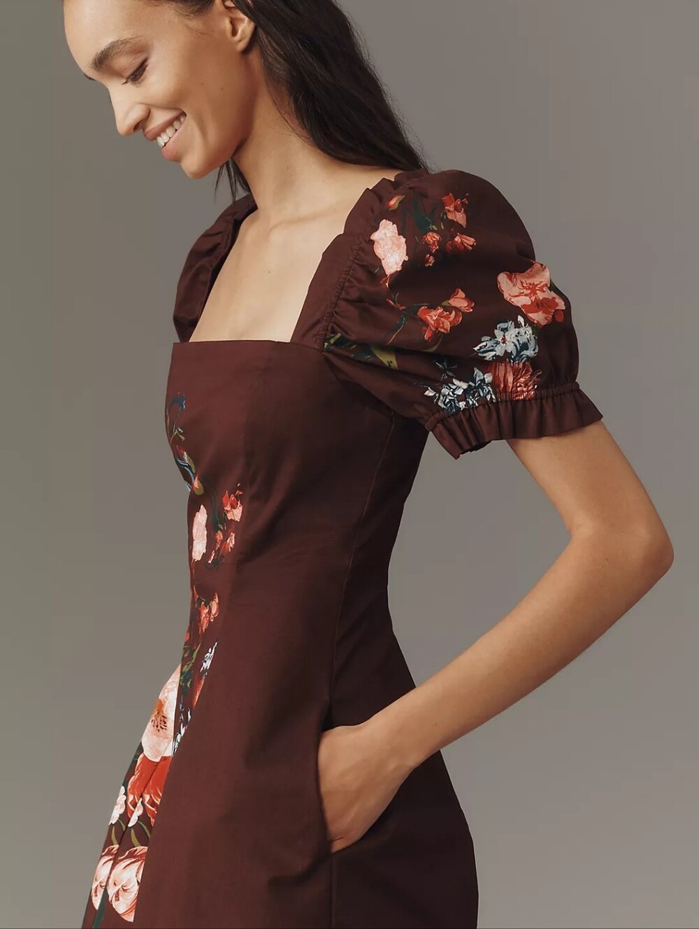 NWT Anthropologie Maeve Puff-Sleeve Square-Neck Floral Mini Dress - Picture 3 of 10